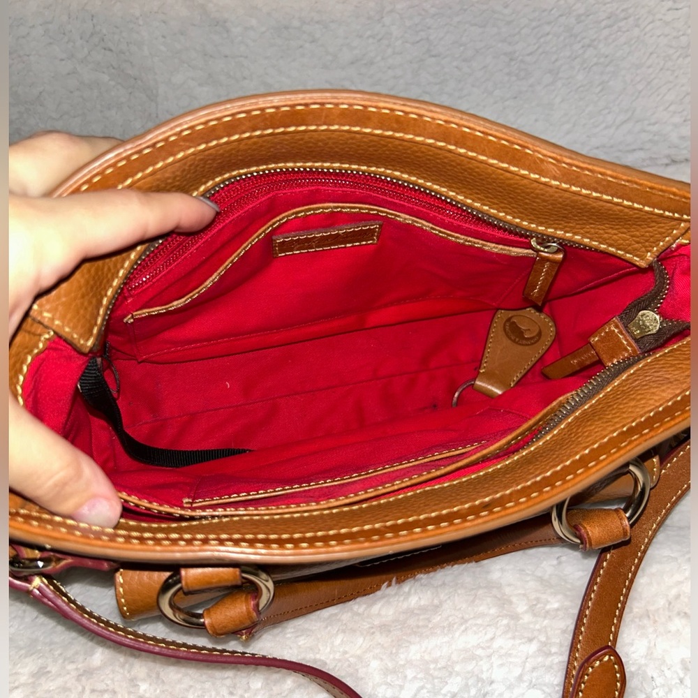 Dooney & Bourke Logo Satchel Shoulder Tan Leather Purse - Picture 5 of 9